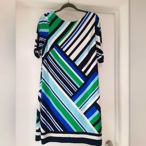 Eliza J printed multicolores stripe shift dress. Size 14